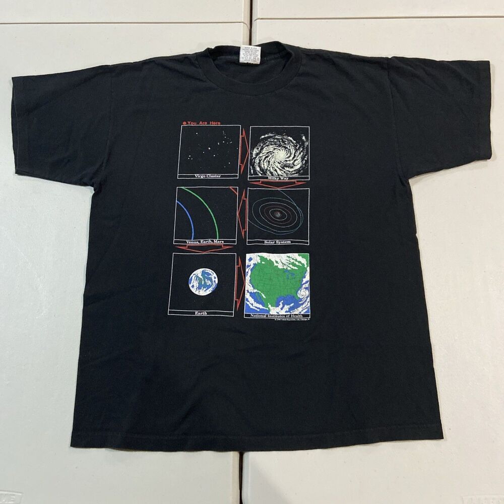 Vintage 1996 You Are Here Solar System Space Astronomy T-shirt Size XL